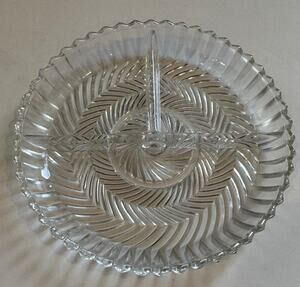 3 Section Divided Herringbone Glass Relish Tray 7"